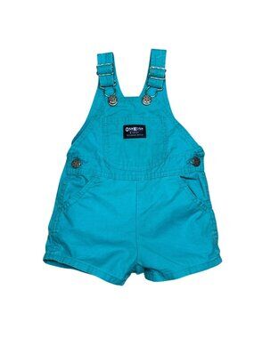 Vintage 90s OshKosh B'gosh Baby Short Overalls 12M Green Turquoise Cotton USA